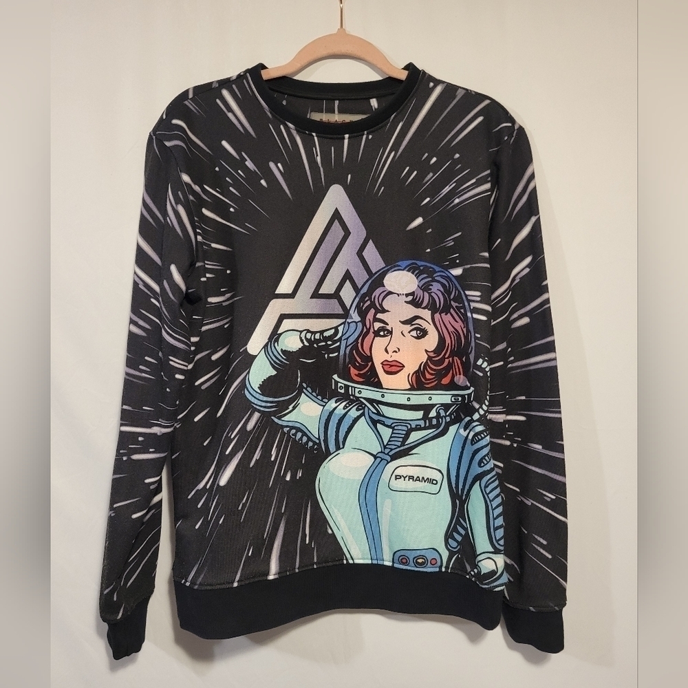 Black Pyramid by Chris Brown Outer Space Salute Crewneck Sweatshirt